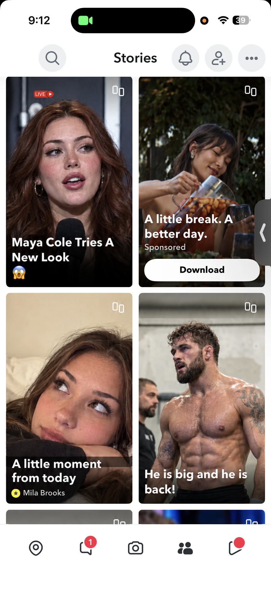 snapchat before filtering, with its video or discovery navigation
